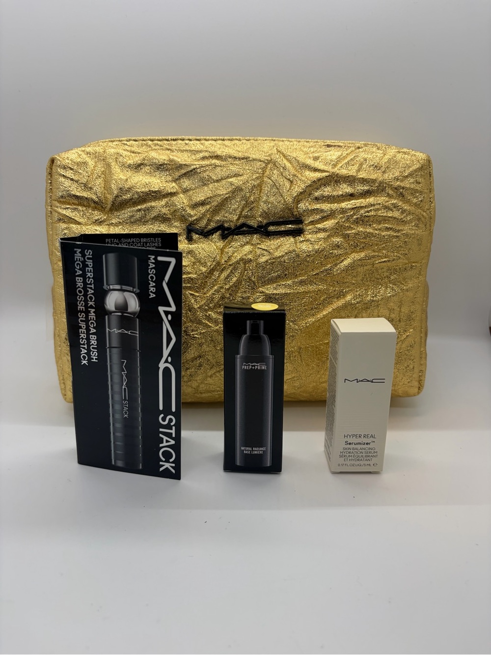 MAC Cosmetics Gold Cosmetic Pouch & Skincare Set - Gold